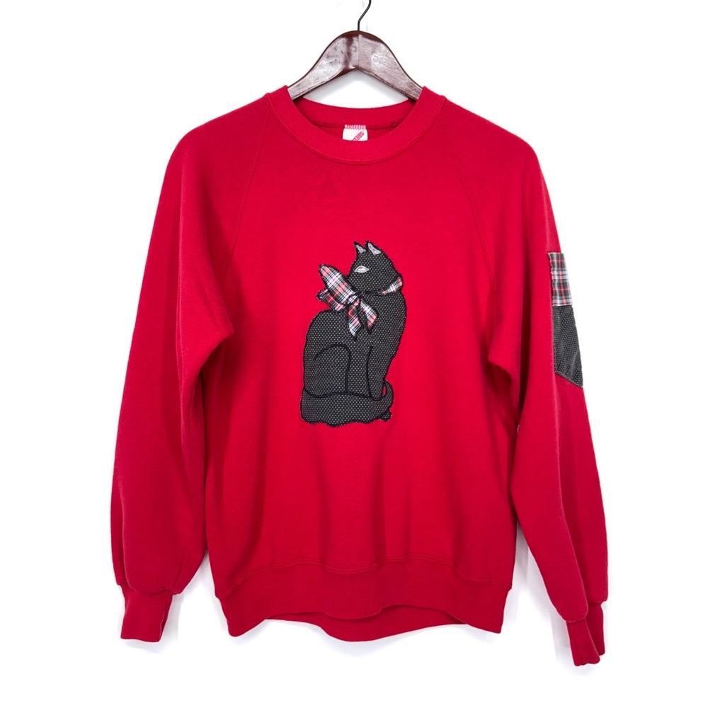 Vintage Jerzees Mixed Patchwork Embroidered Cat S… - image 1